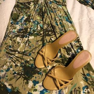 NINE WEST EUC Tan Open Toe Leather Mule, Size 7.5